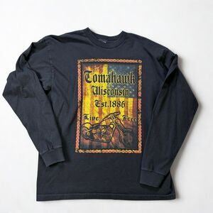 Bayside Shirt Mens XL Black Tomahawk Wisconsin Biker Graphic Long Sleeve USA